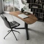 Sophisticated Cattelan Italia Malibu desk with Canaletto walnut top and graphite embossed lacquered steel base in satin finish