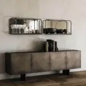 Sophisticated Cattelan Italia Arizona sideboard with brushed bronze exterior and graphite painted wood shelves crafted in moka extra clear glass and black steel