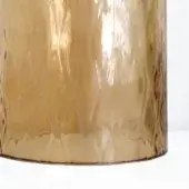 Vistosi lampshade, amber-brown glass, cylindrical shape with mottled swirling patterns and silver metallic rim, textured surface.