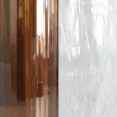 Reflective film comparison, copper tone left, diamond-pattern clear right, both flexible plastic, Vistosi Armon TBCR product detail.