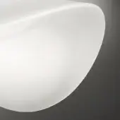 Vistosi Balan Bclu lampshade, white frosted glass, rounded droplet shape with interior ridge detail and subtle tonal variations.