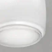 Flush mount ceiling light, white glass, rounded shade with textured surface and molded edge, white metal mounting ring, diffused interior.
