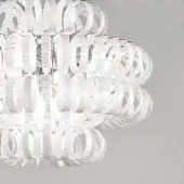 Vistosi Ecos Bcri chandelier, clear glass, tiered circular bands with polished chrome metal framework, contemporary lighting fixture.