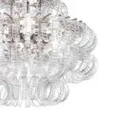 Vistosi chandelier, clear acrylic layered design, organic bubble form with chrome fixture and multiple light bulbs.