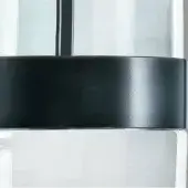 Chandelier section, black metal cylinder, rectangular white glass panels, linear geometric design, matte finish, vertical ridging.