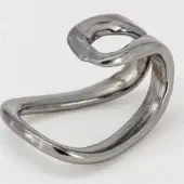 Silver sculpture, stainless steel, continuous loop form with central opening, reflective polished finish, Vistosi Gioga CRNN design.