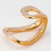 Gold sculpture by Vistosi, continuous metal loops, asymmetrical open form, matte finish, soft lighting, decorative object.