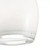 Glass pendant light, white translucent finish, rounded bulbous shape with flat circular rim and subtle opacity variations.