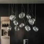 Exceptional Cattelan Italia Cloudine suspension lamp with clusters of blown glass exhibiting glossy, silvery tones and internal distortions