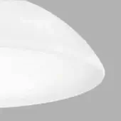Ceiling light, frosted glass, layered disc shape with curved edges, neutral white tone, studio lighting, diffused glow, Vistosi Infin Bcst.