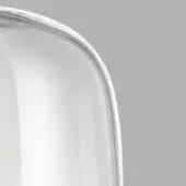 Vistosi glass serving vessel, clear glass with chrome rim, spherical shape featuring vertical striations and polished reflective surface.