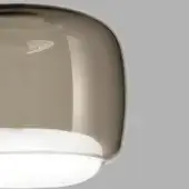 Vistosi pendant light, smoky gray glass, teardrop shade with glossy finish and white band detail.