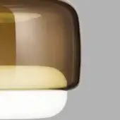 Vistosi Jube Tbbc pendant light, amber-brown glass, layered rounded form with pale yellow band and opaque white base.