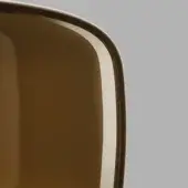 Vistosi Jube TBTR tray, amber glass with rounded corners, features a brushed gold metallic rim and glossy finish on a light gray backdrop.
