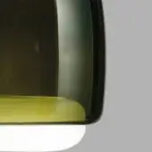 Vistosi Jube VABC glass pendant, black outer shell, translucent olive-green center, clear glass band, rounded organic shape.