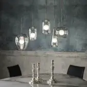 Superior Cattelan Italia Melody suspension lamp with fumé glass lampshades and black chrome steel structure exhibiting a glossy finish