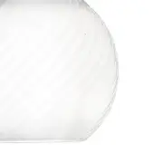 Vistosi glass pendant, milky white ribbed sphere, dynamic swirling texture, translucent molded glass, studio product shot.