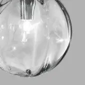 Glass pendant light, chrome metal fitting, spherical clear glass orb with visible light bulb and subtle surface texture.