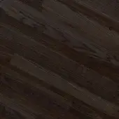 Dark hardwood flooring with diagonal plank arrangement, exhibiting a burned oak grain and warm brown-gray tones, matte finish.
