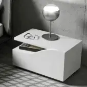 Elegant Reflex Segno nightstand with wooden structure, shiny lacquered finish and shaped drawer for streamlined storage