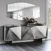 Elegant Cattelan Italia Kayak sideboard with polished lacquered gray finish and geometric doors built in Italy