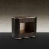 Distinguished Reflex San Marco nightstand with wooden structure, shiny Canaletto Hennè finish and quilted fabric upholstery