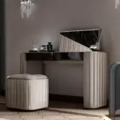 Superior Reflex Plissé vanity with ebony wood, pleated fabric upholstery and satin brass detailing