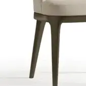 Bizzotto Dune Chair, graphite gray, features a rounded high back with beige fabric upholstery and tapered splayed legs.