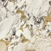 Bianco Arabescato marble effect texture with creamy white base, gold and gray veins, polished finish, organic pattern.