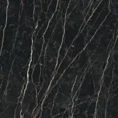Nero Assoluto marble texture with diagonal creamy white and golden-brown veins on a polished black surface, detailed organic pattern.