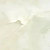 White onyx stone texture with swirling cream and white patterns, diagonal crack, polished surface, and marbled effect, identified as "onice bianco".