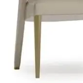 Wave chair leg in bronzo antico finish, light beige fabric seat, tapered form, curved silhouette, matte texture, studio shot.