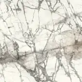 Nara ceramic texture, “Paesaggio di Ghiaccio” by Bizzotto, white base with dark gray and brown fractured ice veining, matte finish.
