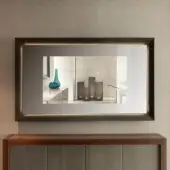 Distinguished Reflex Prisma television mirror with medium-brown wood frame and satin finish crafted in Supersilver glass