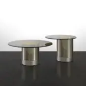 Elegant Reflex Tau Steel Vetro side table with bronze glass tabletop and brushed dark brass cylindrical base