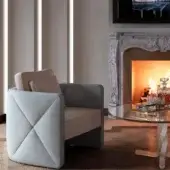 Exceptional Reflex Aura lounge chair with muted gray textile upholstery, diamond-convex stitching and a robust wooden structure