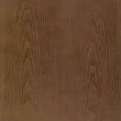 Ashwood texture sample, warm brown stain, exhibiting symmetrical undulating grain patterns with a matte finish and consistent tight wood grain.