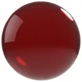 Red glass orb with a polished, spherical shape and reflective surface, isolated on a white background.