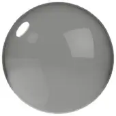 Smoked glass orb with spherical shape, displaying bright circular and rectangular highlights against a white backdrop.
