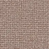 Jute fabric sample with horizontal stripes in beige, taupe, and brown tones, featuring a dense, nubby weave and matte finish; label reads “lago axum 21 seam”.