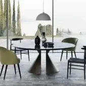 Exceptional Presotto Nimbo table crafted with polished marble and a matte metallic lacquer half-cone base