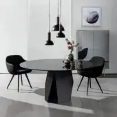 Distinguished Sovet Italia Deod table with lacquered metal base and tempered liquid glass tabletop in glossy black