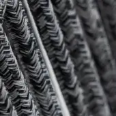 Varaschin cordino rope textile, gray and white chevron pattern, thick cord construction, matte finish, studio shot.