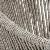 Rope chair detail, perla cordino rope, dense vertical weave with rounded frame, gray-beige color, textured fabric-like appearance, studio lighting.