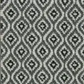 Woven fabric sample, dark and light gray geometric diamonds with floral motifs, tight weave texture, Varaschin Gemma D170 titanio.