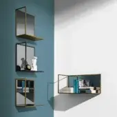 Distinguished Sovet Italia Helia shelf with lacquered metal frame and bronzed mirror, exhibiting a warm gold finish