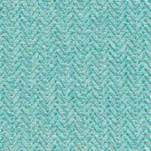 Herringbone fabric texture in turquoise and cream tones, displaying a dense, regular weave and matte finish; Varaschin Pop Soley E472 Soleyturchese.