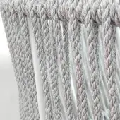 Varaschin Babylon Corda Bianca chair, white metal frame with dense woven light gray rope back, vertical strand texture.
