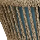Varaschin Babylon Corda chair, hemp rope backrest, vertical teal stripes, woven texture, rounded organic form, studio lighting.