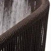 Varaschin Cricket Moka chair, dark brown woven synthetic cord, vertical backrest with spiraled armrest detail.